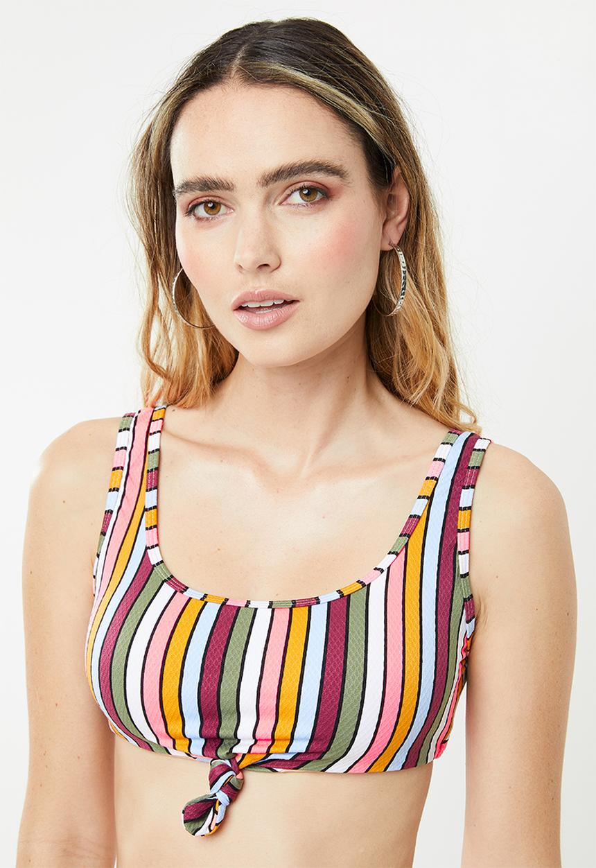 Cotton On - Knot front crop bikini top - multi