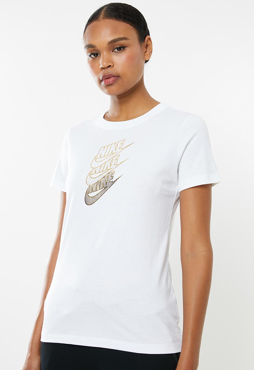 Nike - Nsw statement shine tee - white & gold 