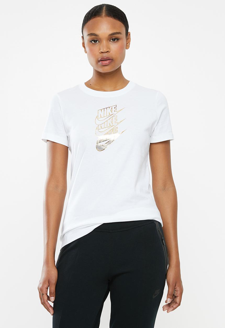 Nike - Nsw statement shine tee - white & gold 