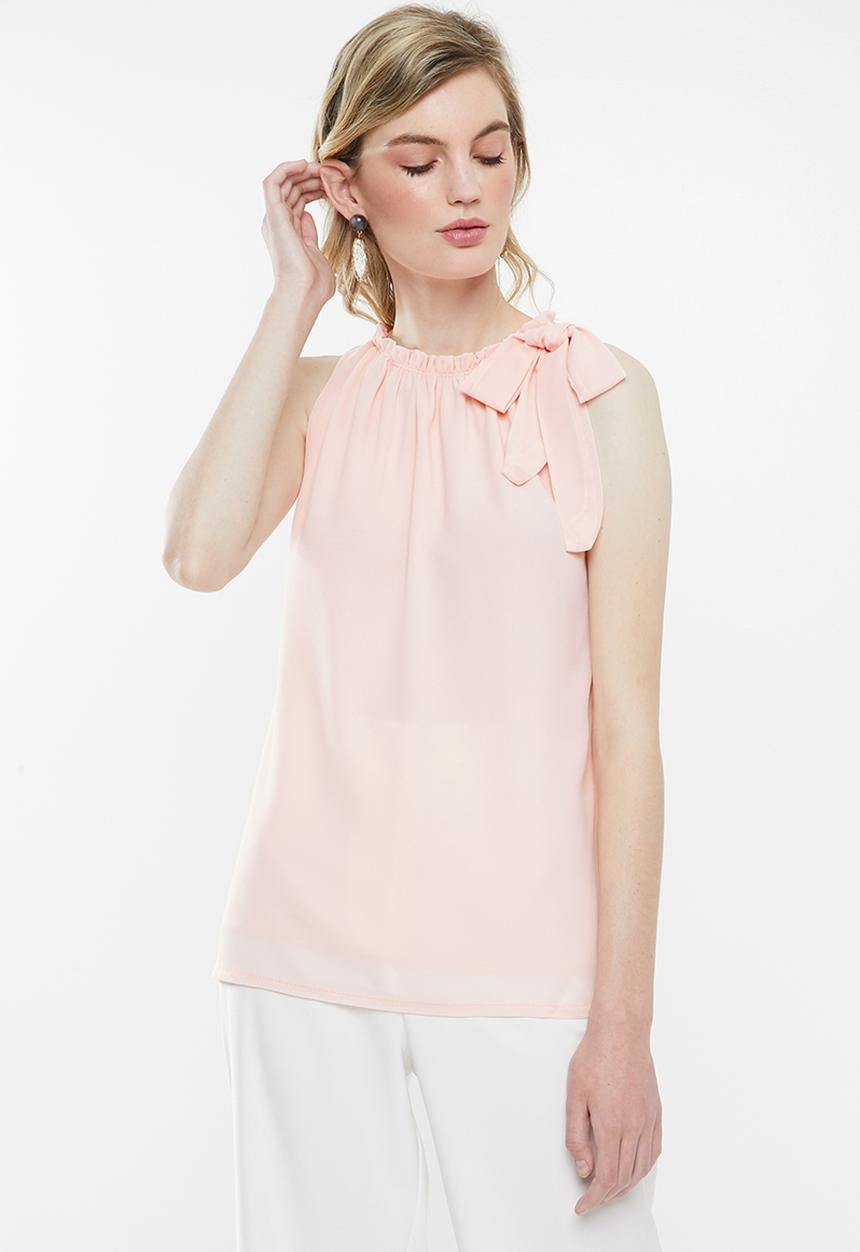 Revenge - Ruched neck sleeveless blouse - pink