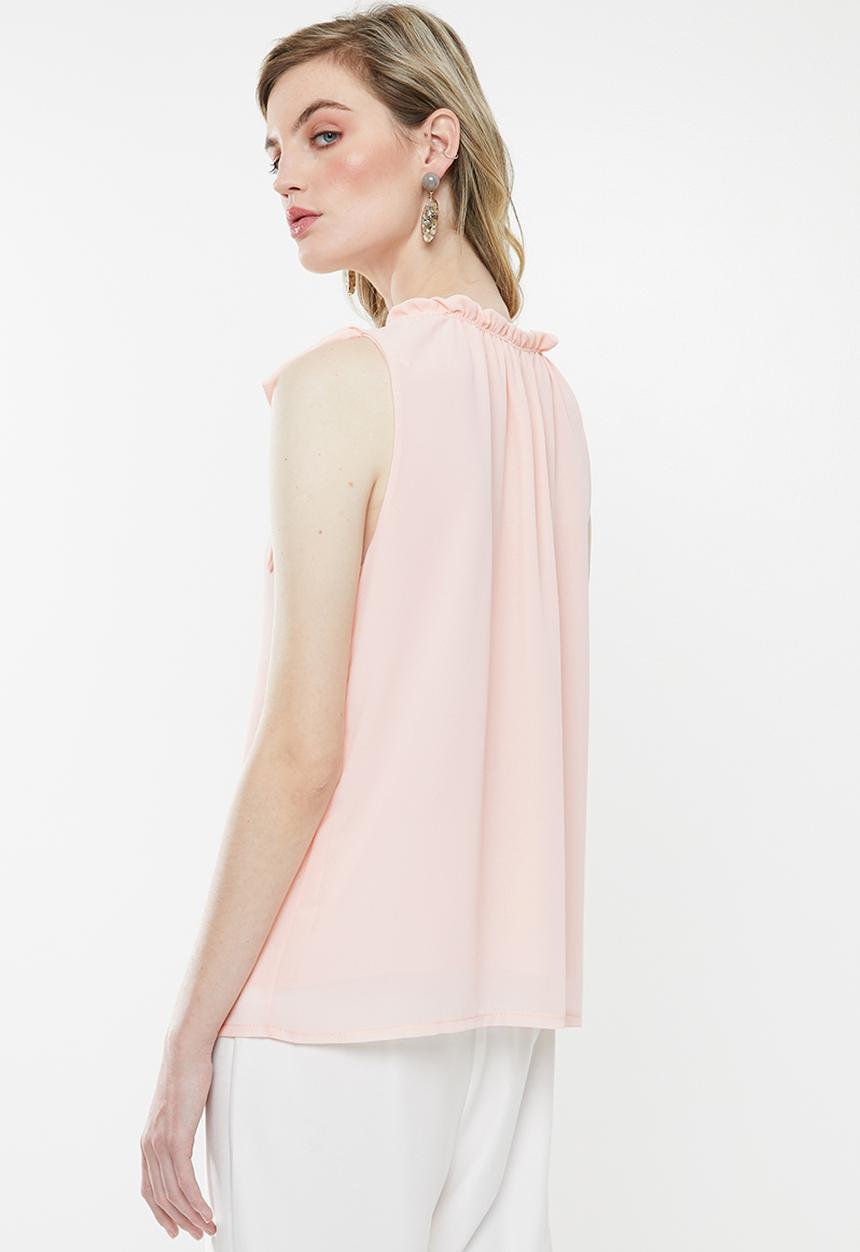 Revenge - Ruched neck sleeveless blouse - pink
