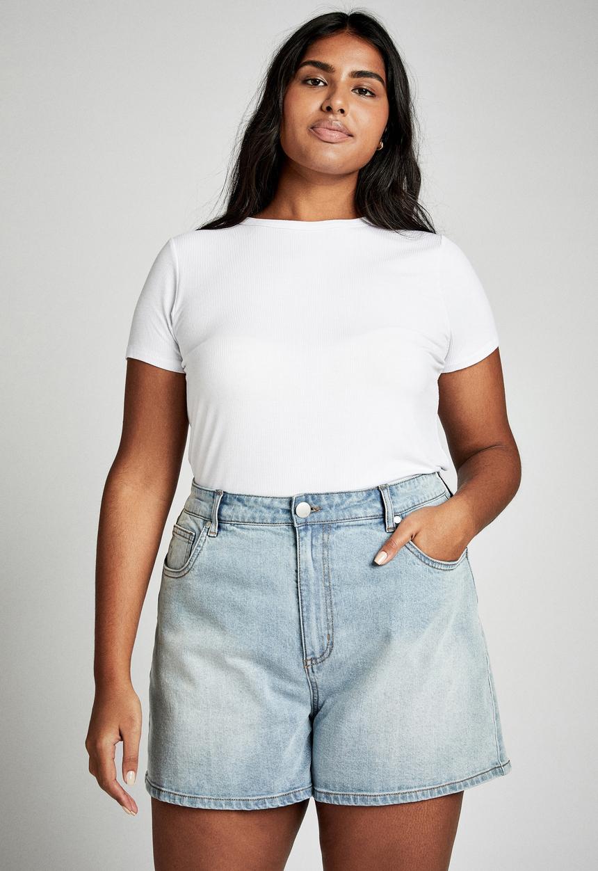 Cotton On - Curve high waist denim short  - blue