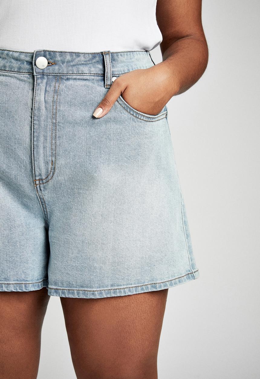 Cotton On - Curve high waist denim short  - blue