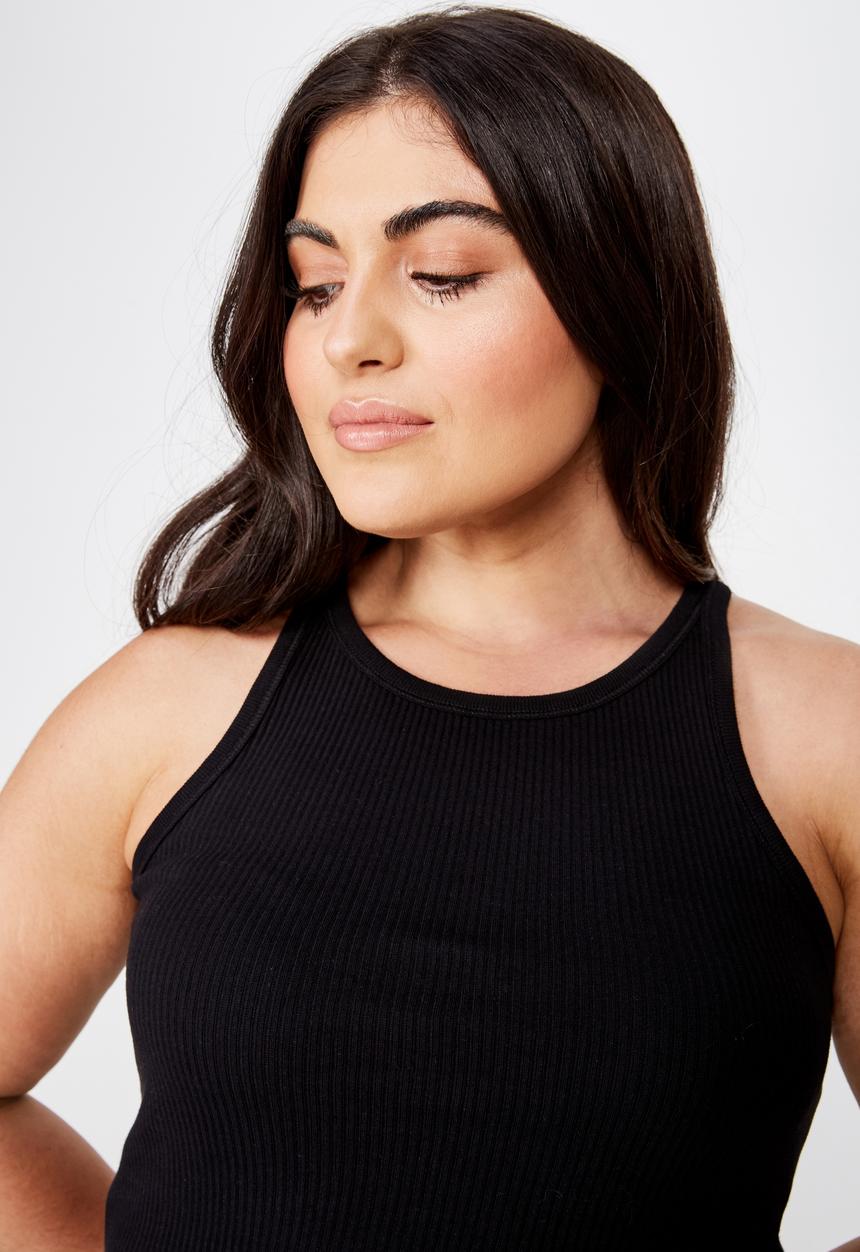 Cotton On - Curve turnback tank  - black