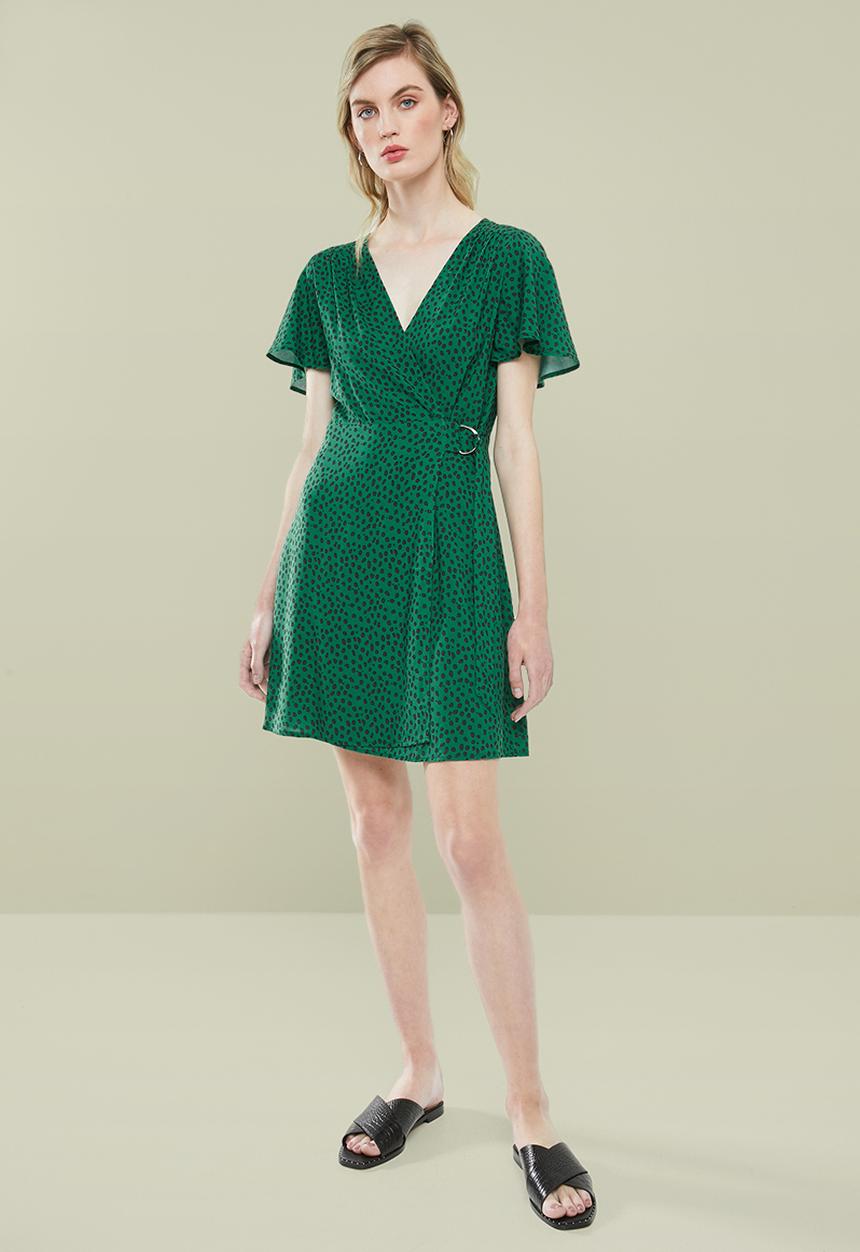 Superbalist - Mini wrap dress - green & black