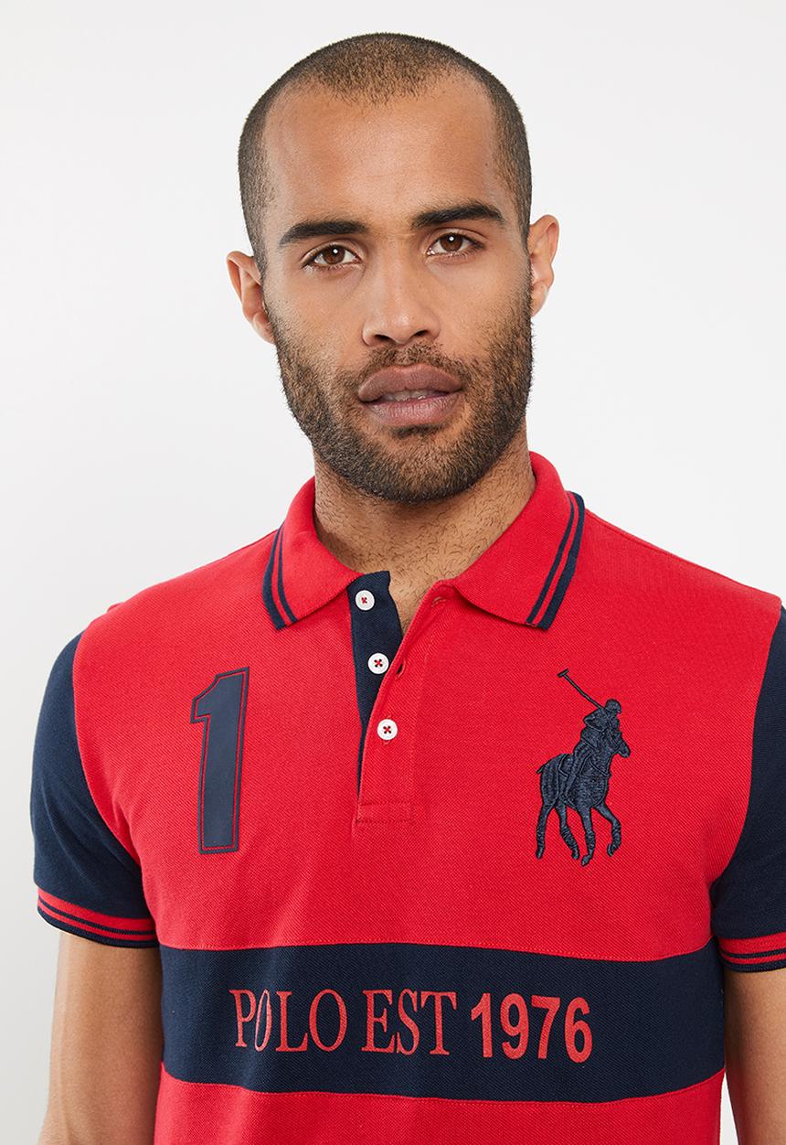 POLO - Luke custom fit upstyled ss pique golfer - red & navy