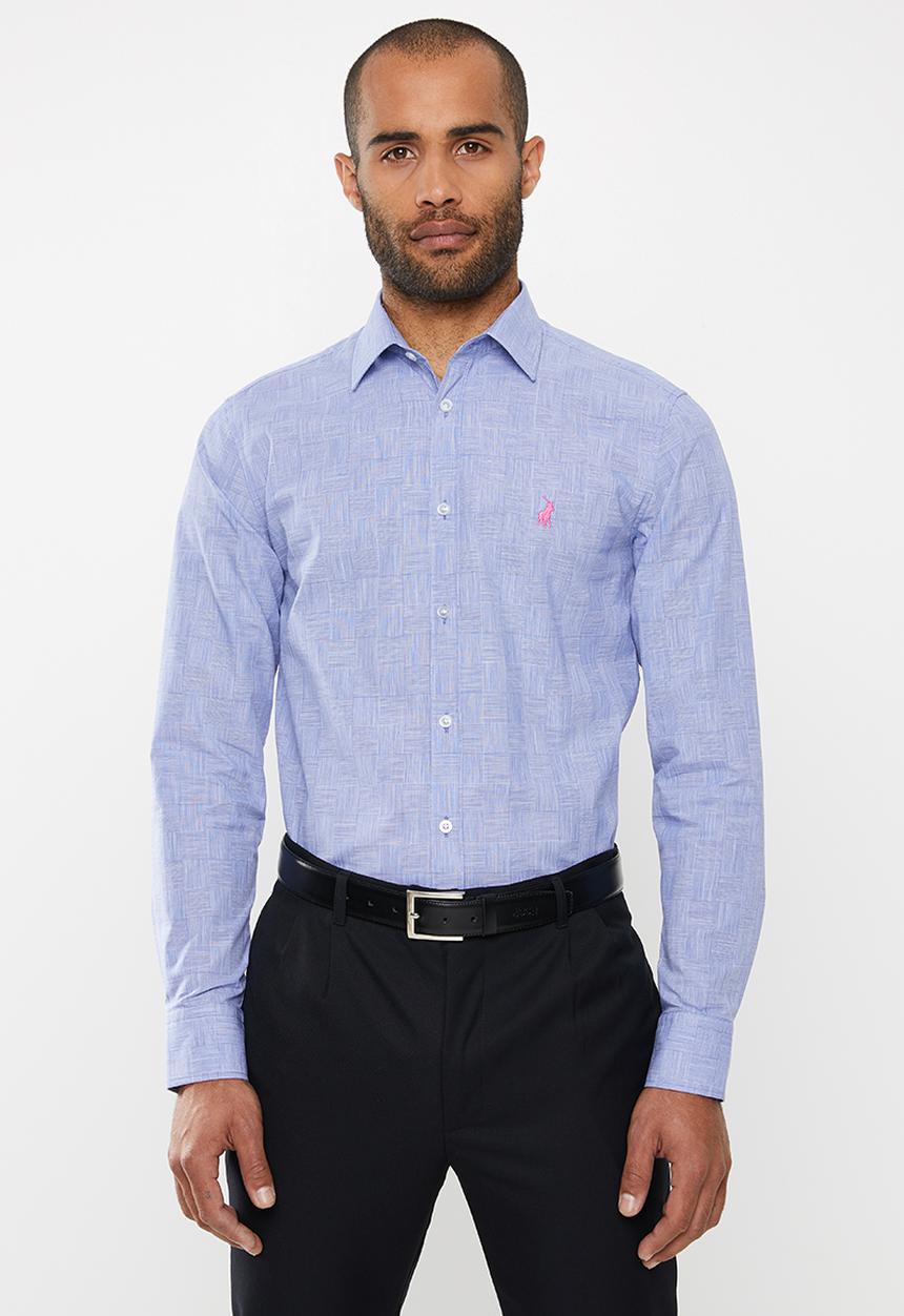 POLO - Ivan basket weave check signature long sleeve shirt - blue
