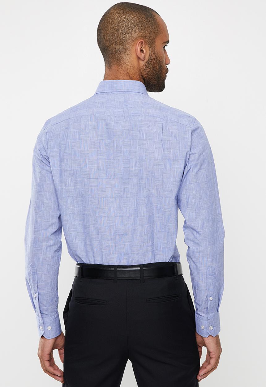 POLO - Ivan basket weave check signature long sleeve shirt - blue