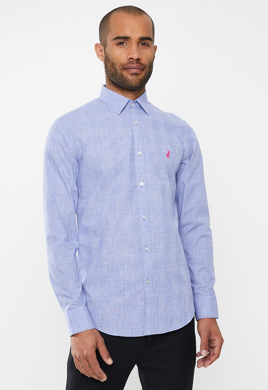 POLO - Ivan basket weave check signature long sleeve shirt - blue