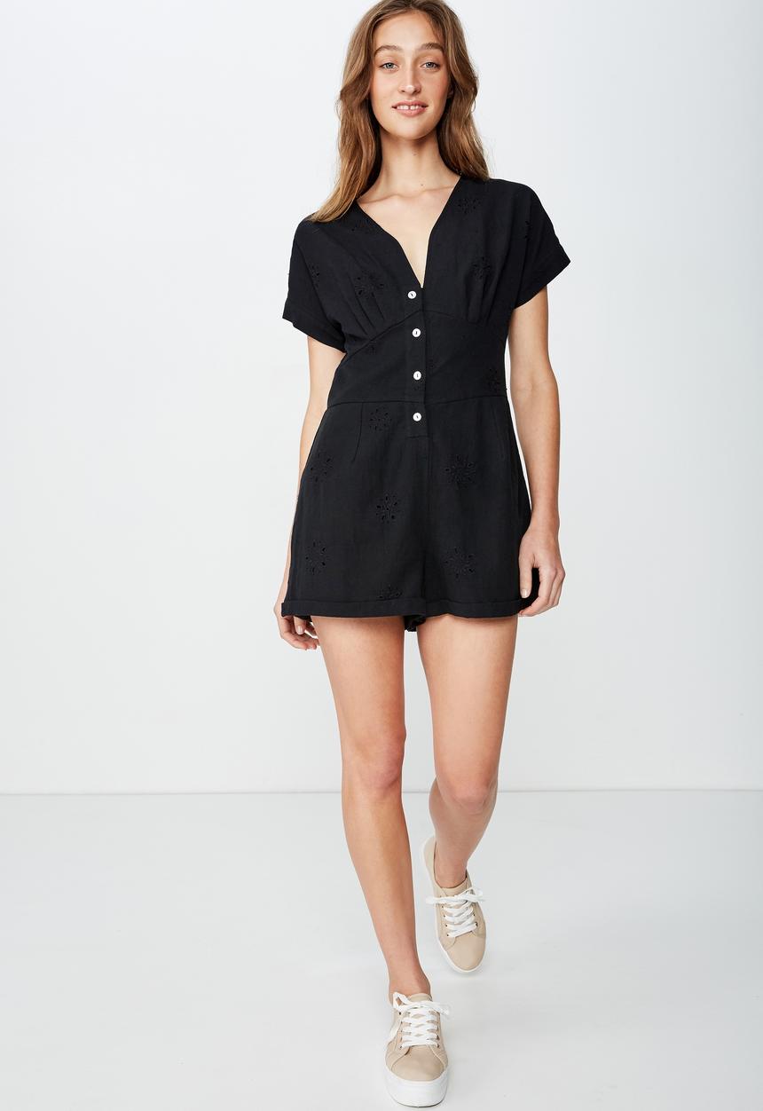 Cotton On - Woven dusk broiderie playsuit  - black
