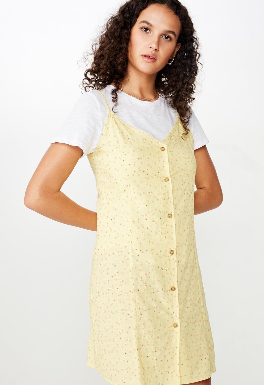 Cotton On - Woven maisy strappy mini dress  - yellow & orange 