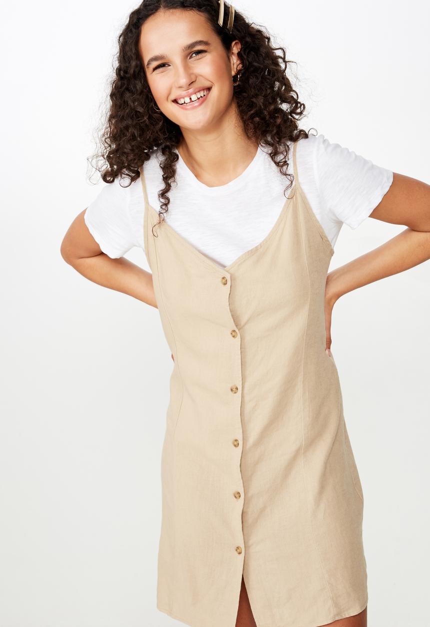 Cotton On - Woven maisy strappy mini dress  - beige