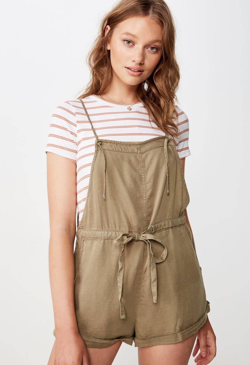 Cotton On - Woven val strappy playsuit  - green 