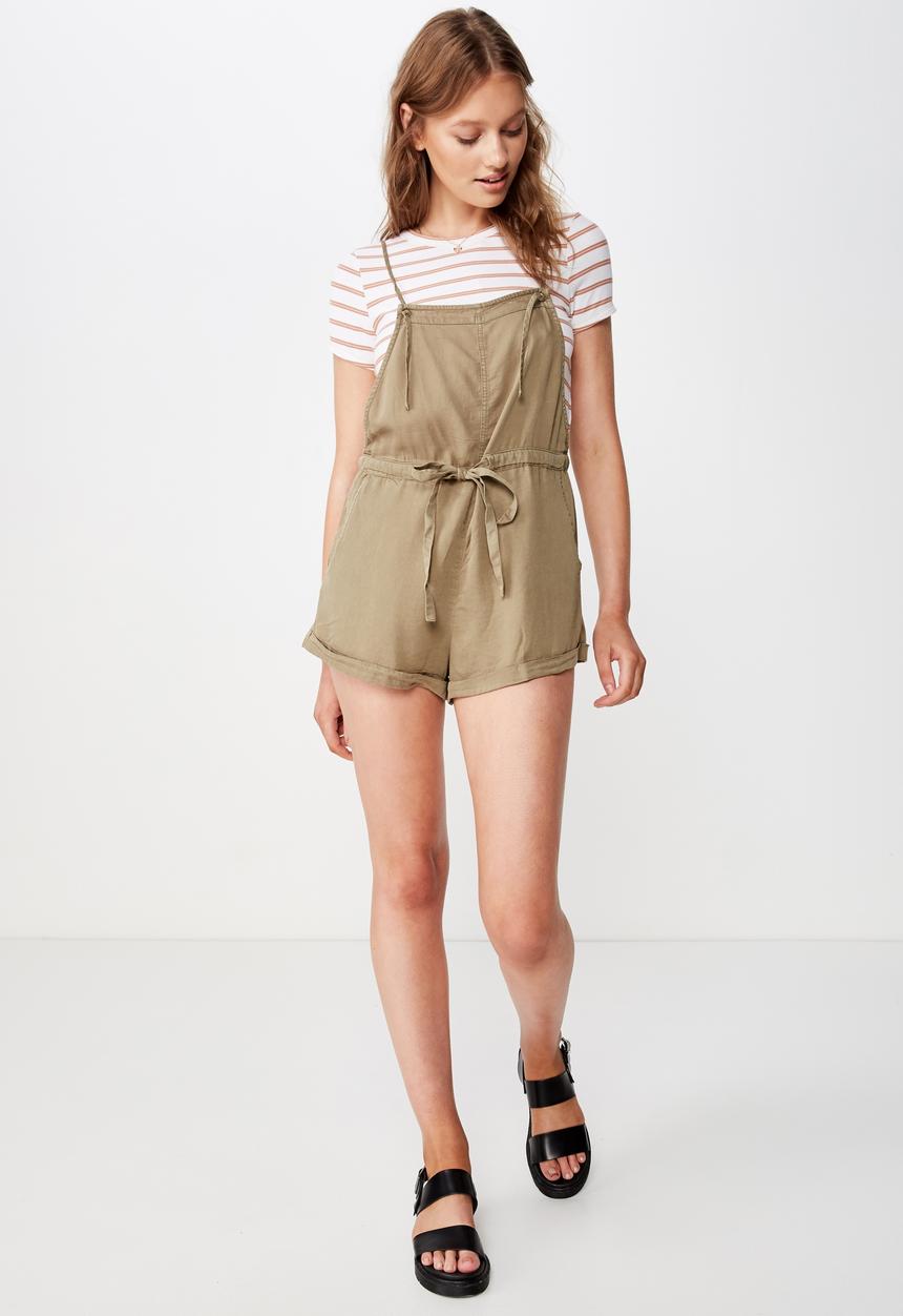 Cotton On - Woven val strappy playsuit  - green 