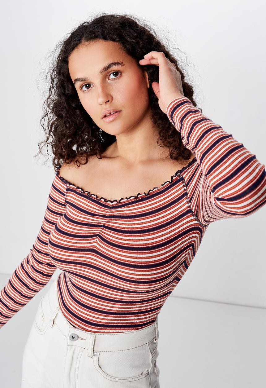 Cotton On - Riley off the shoulder long sleeve bodysuit  - multi 