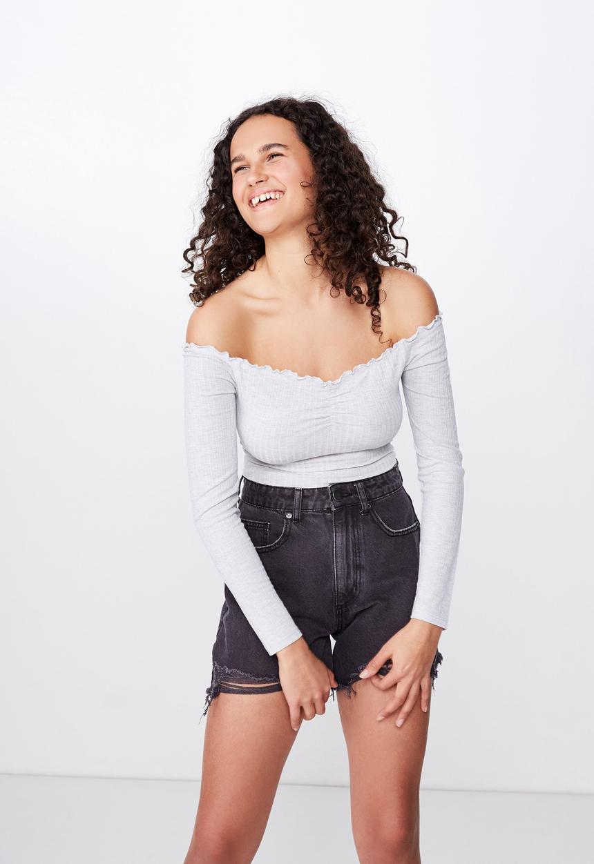 Cotton On - Riley off the shoulder long sleeve bodysuit  - grey 