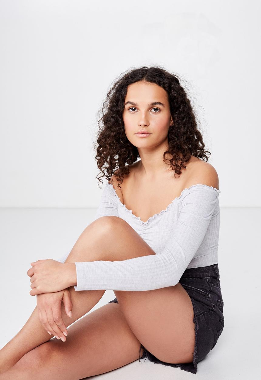 Cotton On - Riley off the shoulder long sleeve bodysuit  - grey 