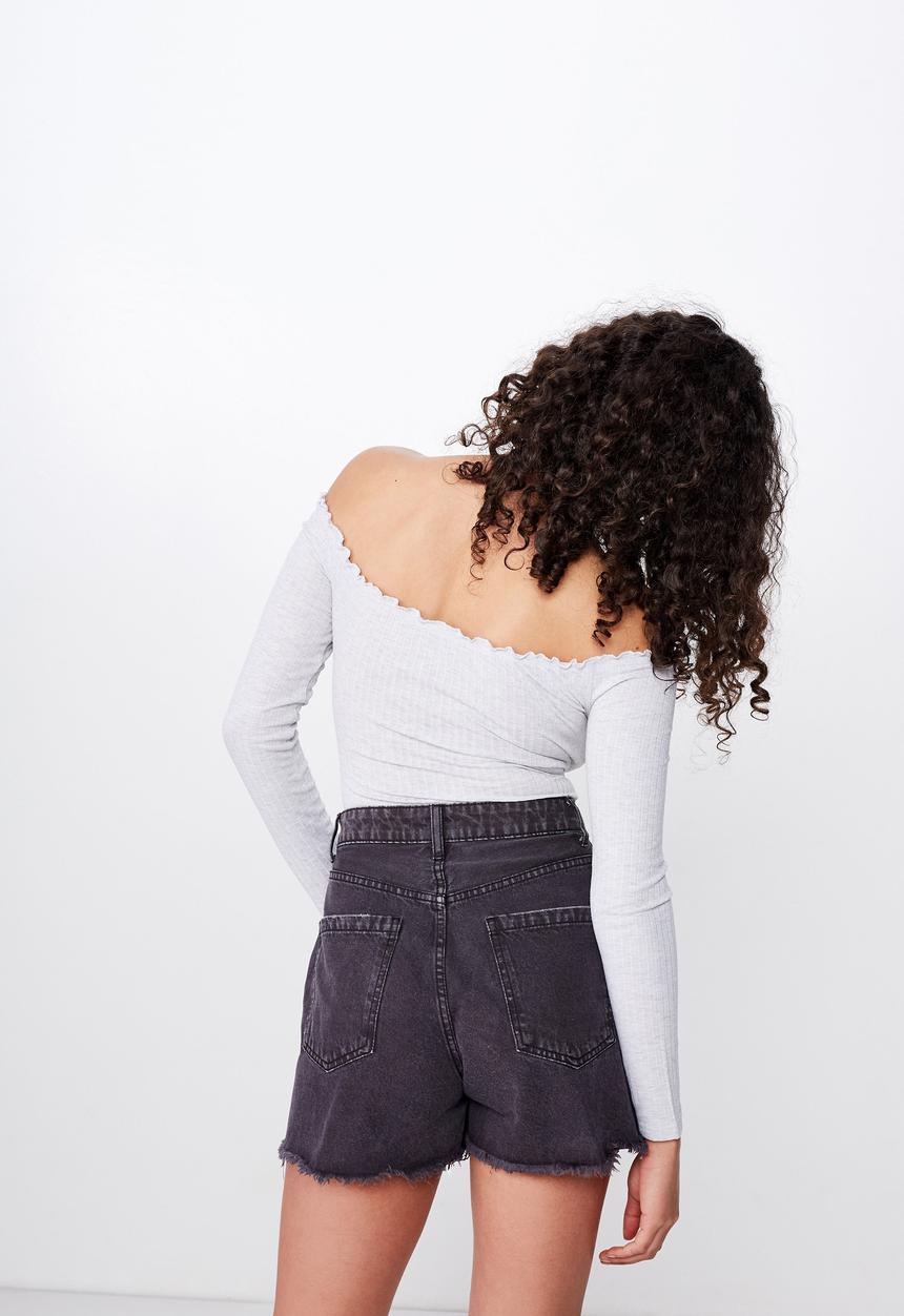 Cotton On - Riley off the shoulder long sleeve bodysuit  - grey 