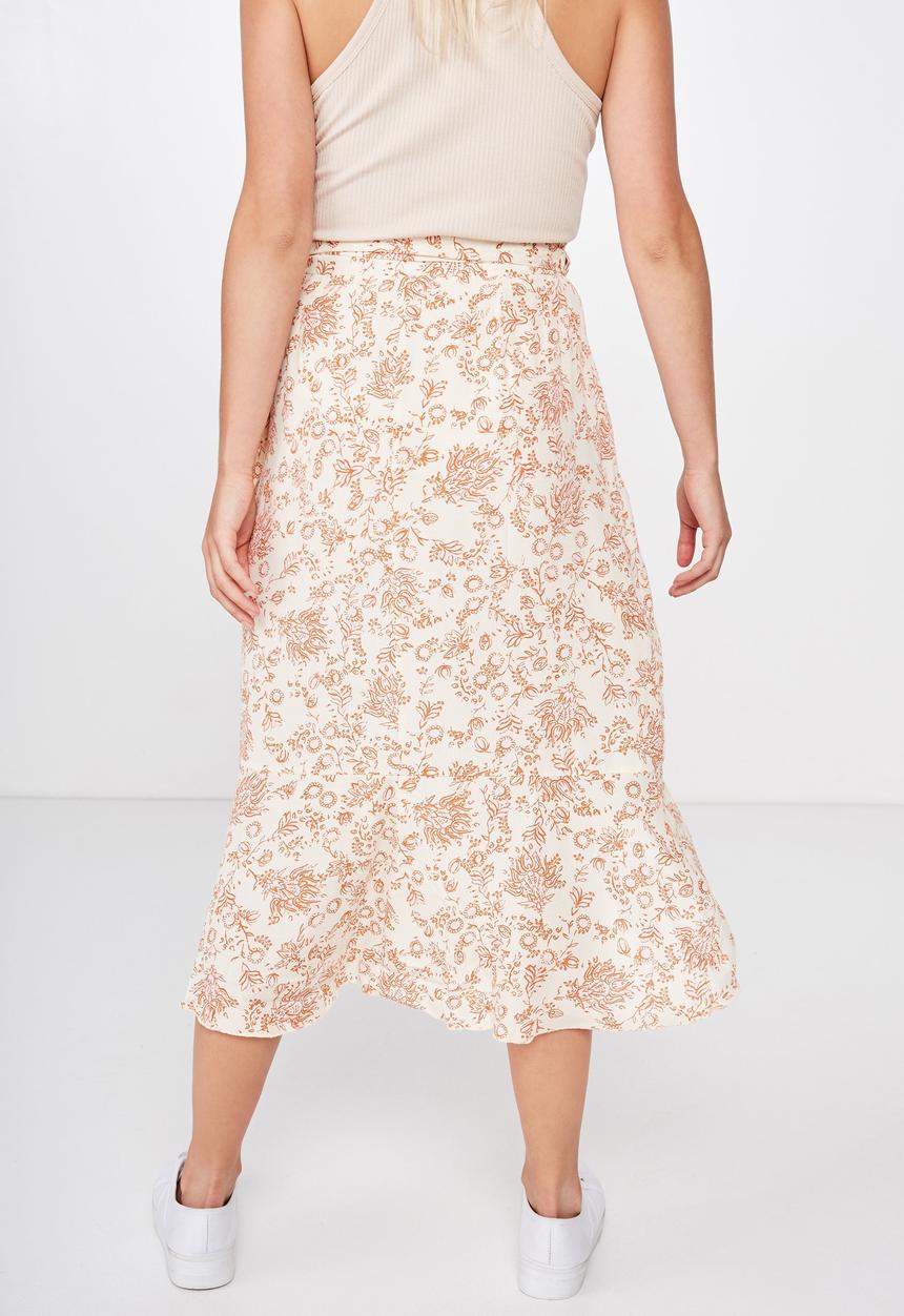 Cotton On - Ella midi skirt - cream & orange 