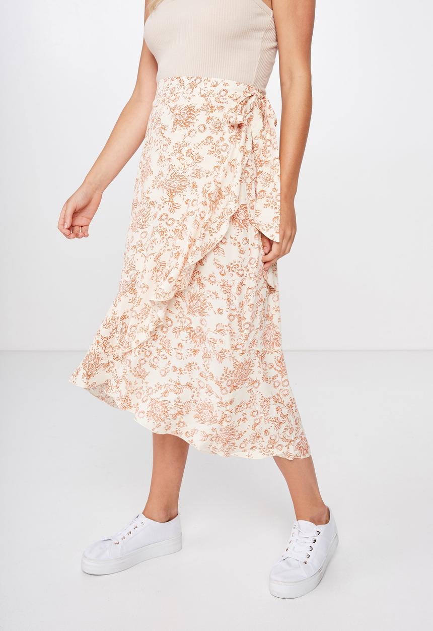 Cotton On - Ella midi skirt - cream & orange 