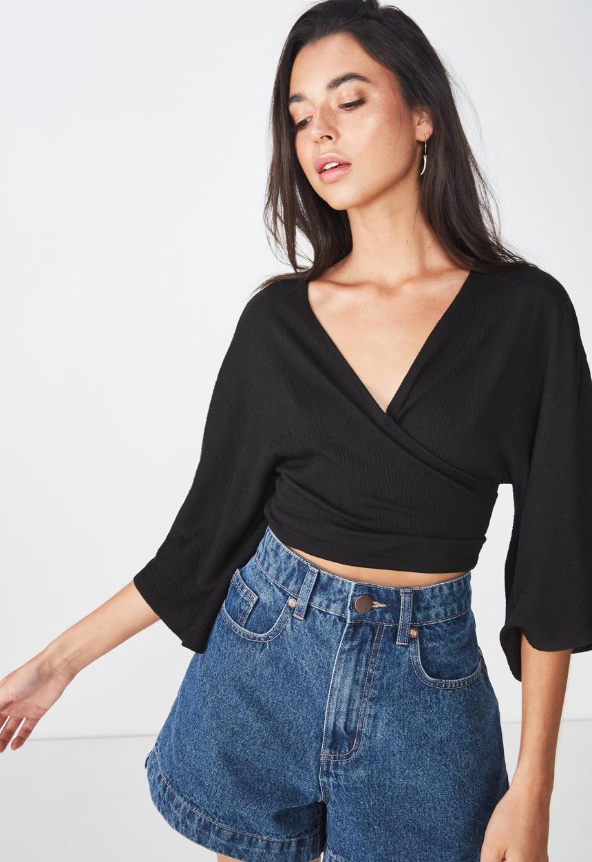 Cotton On - Jude kimono sleeve top  - black