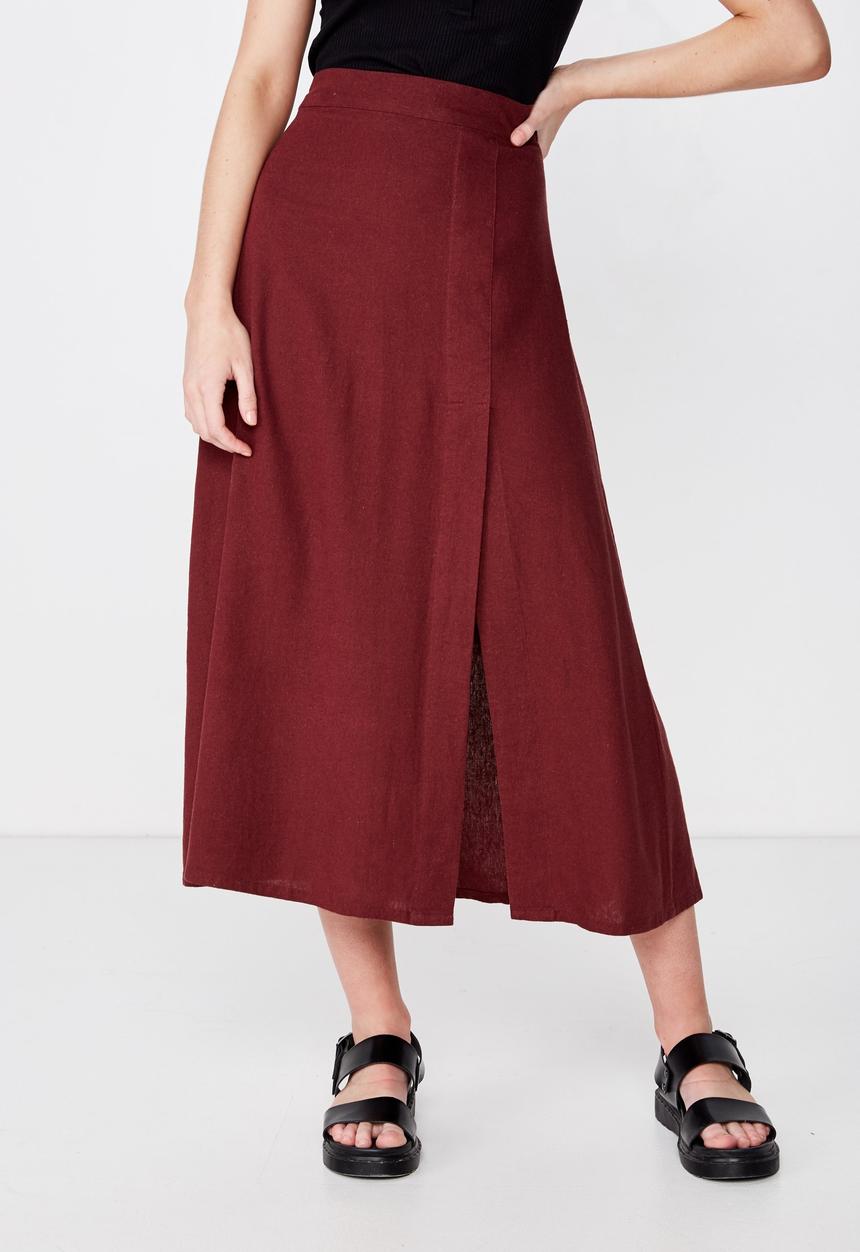 Cotton On - Woven whitney midi skirt - burgundy 