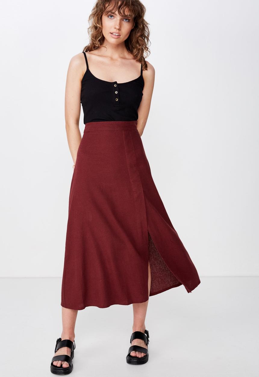 Cotton On - Woven whitney midi skirt - burgundy 
