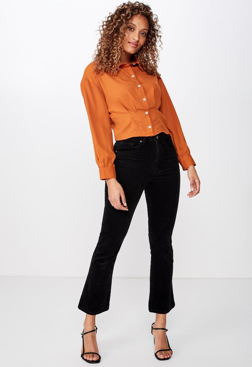 Cotton On - Ashley cropped pintuck shirt - tan