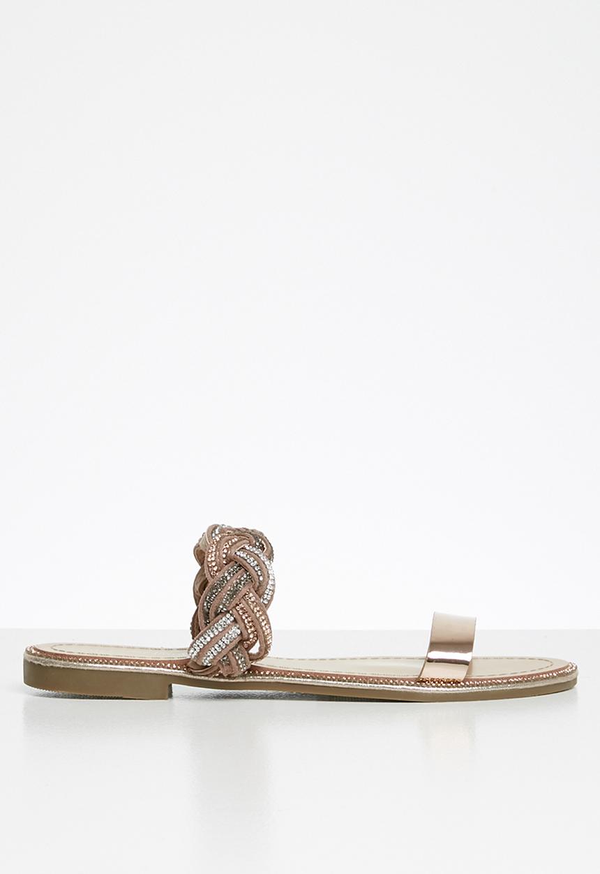 Miss Black - Metallic embellished plaited sandal - rose gold