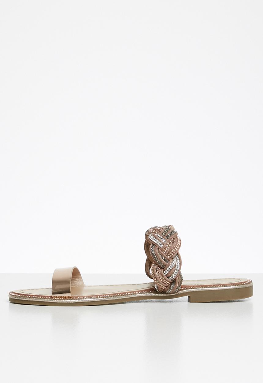 Miss Black - Metallic embellished plaited sandal - rose gold