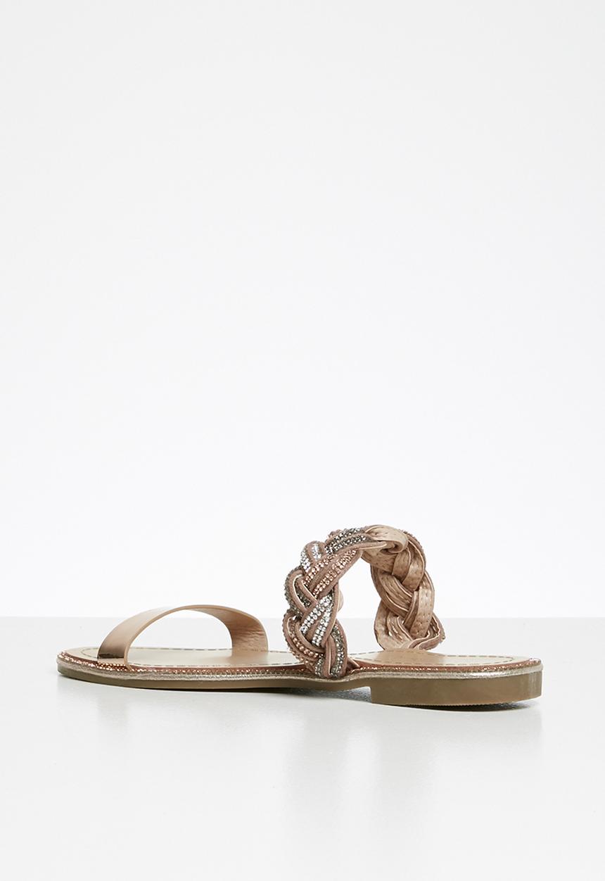 Miss Black - Metallic embellished plaited sandal - rose gold