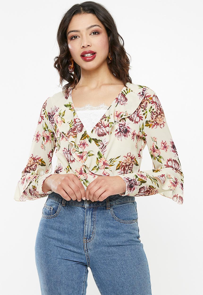 Missguided - Wrap front frill bodysuit - neutral