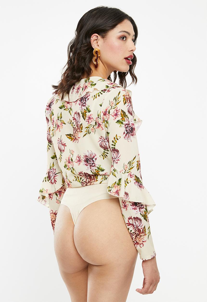 Missguided - Wrap front frill bodysuit - neutral