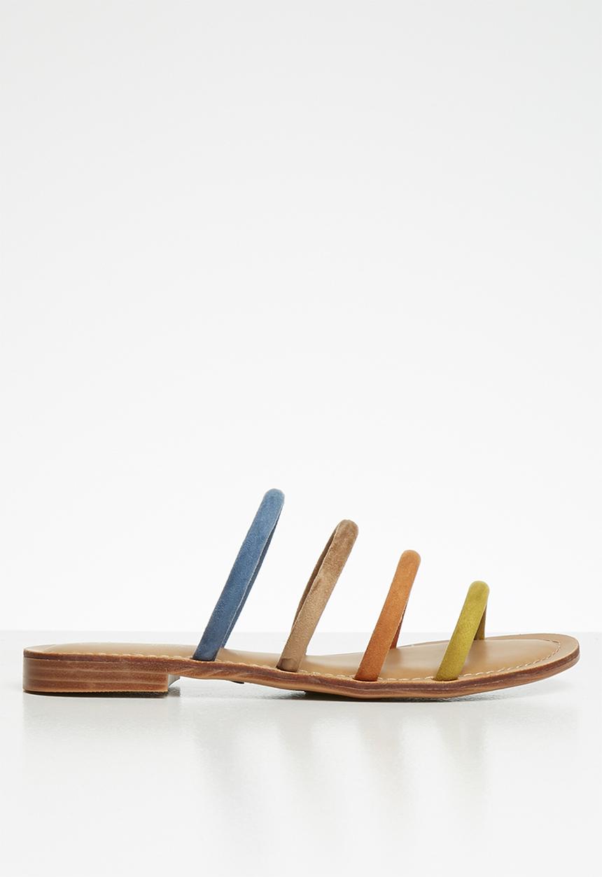 Miss Black - Faux suede piping strap sandal - multi