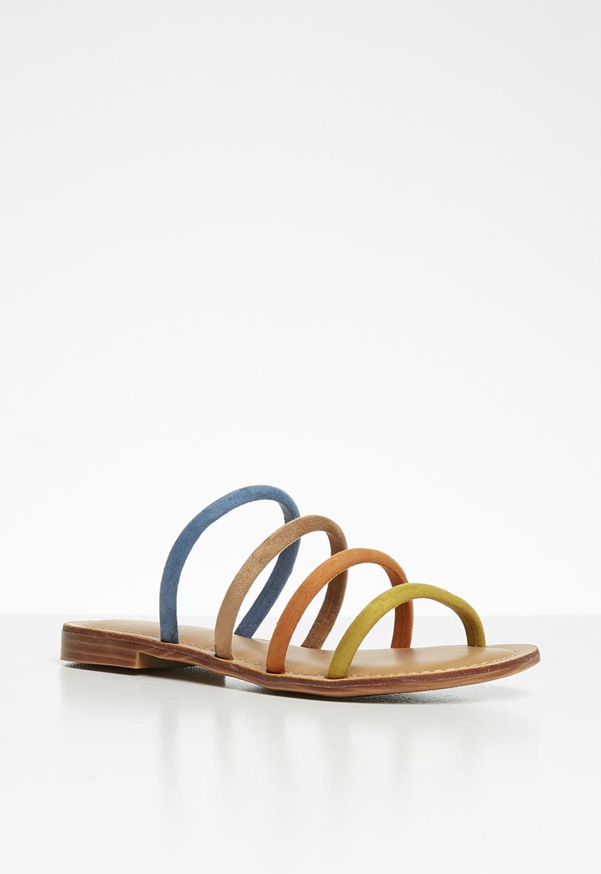 Miss Black - Faux suede piping strap sandal - multi