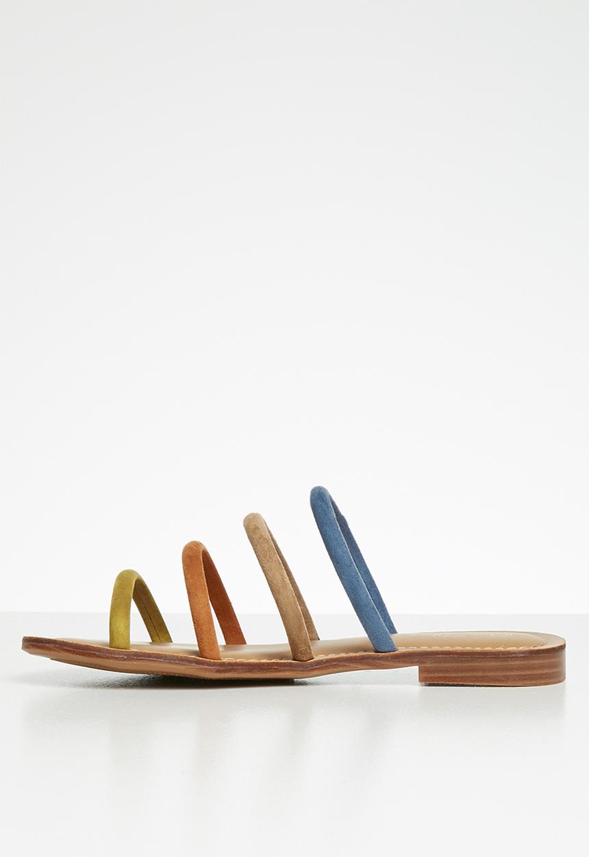 Miss Black - Faux suede piping strap sandal - multi