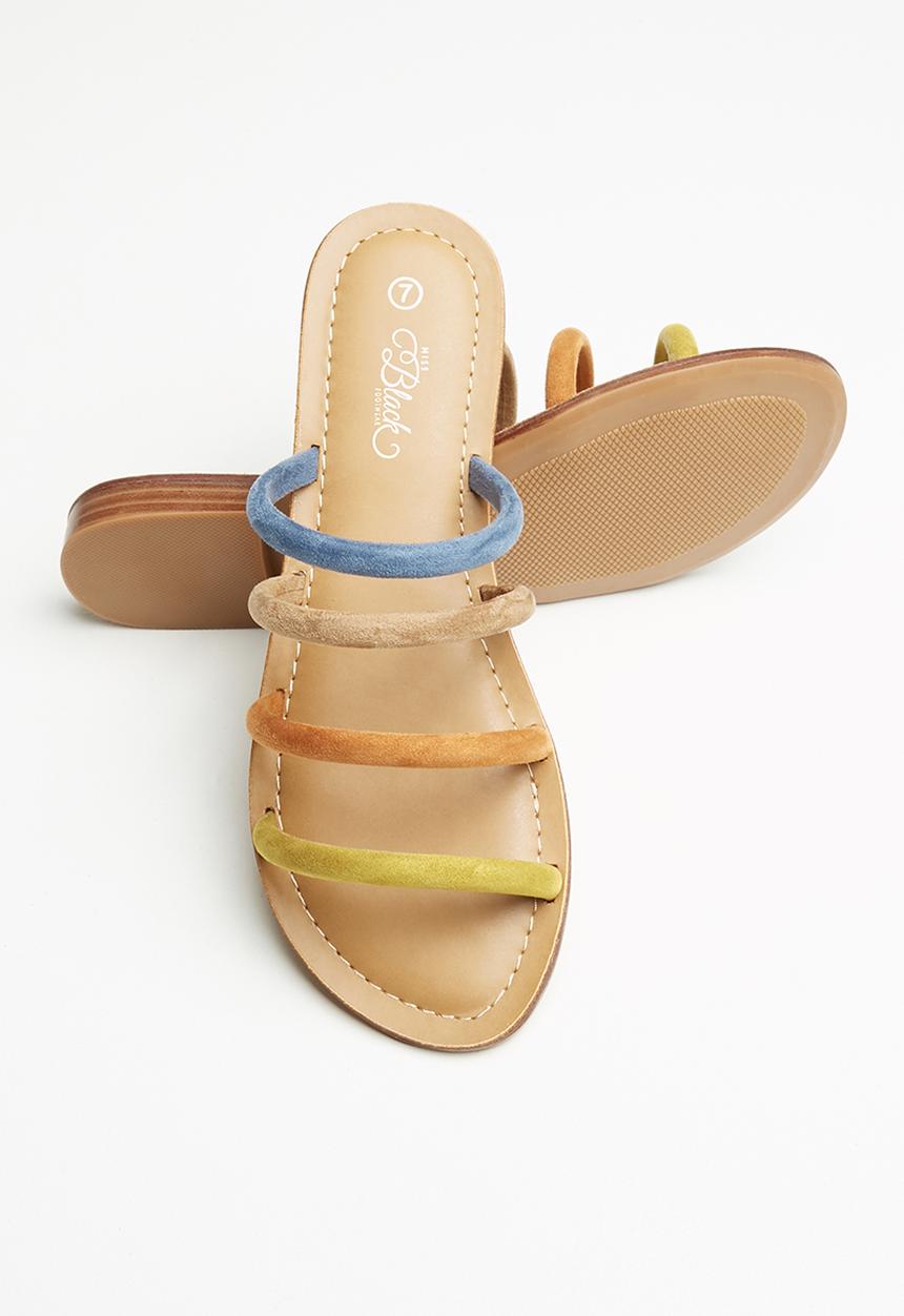Miss Black - Faux suede piping strap sandal - multi