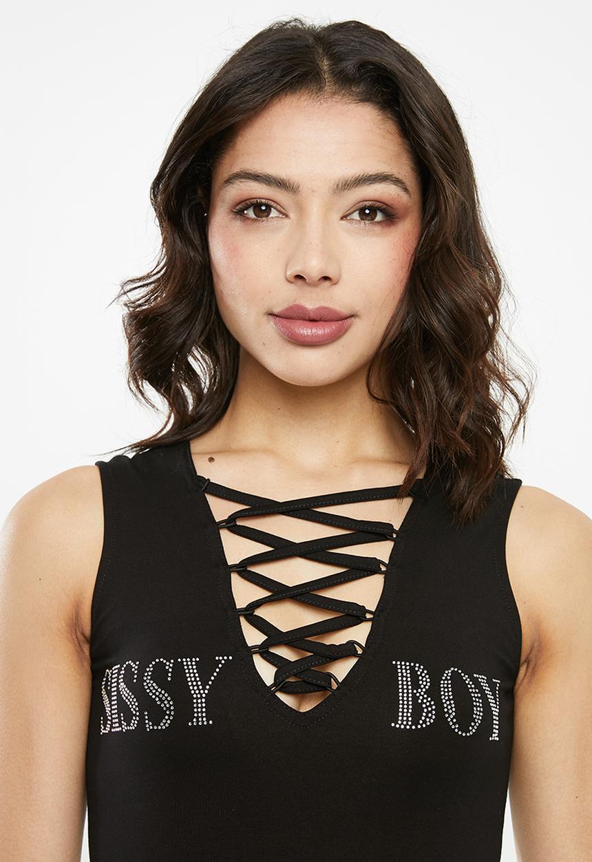 SISSY BOY - Holly logo dress with lace up detailing - black