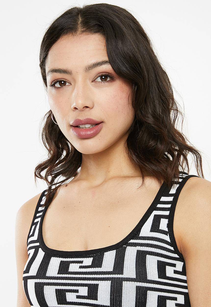 SISSY BOY - Printed knit crop top - black & white
