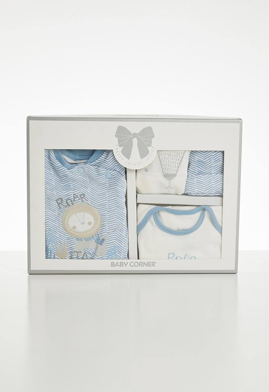 Baby Corner - 5 Piece baby essentials gift set - blue & white