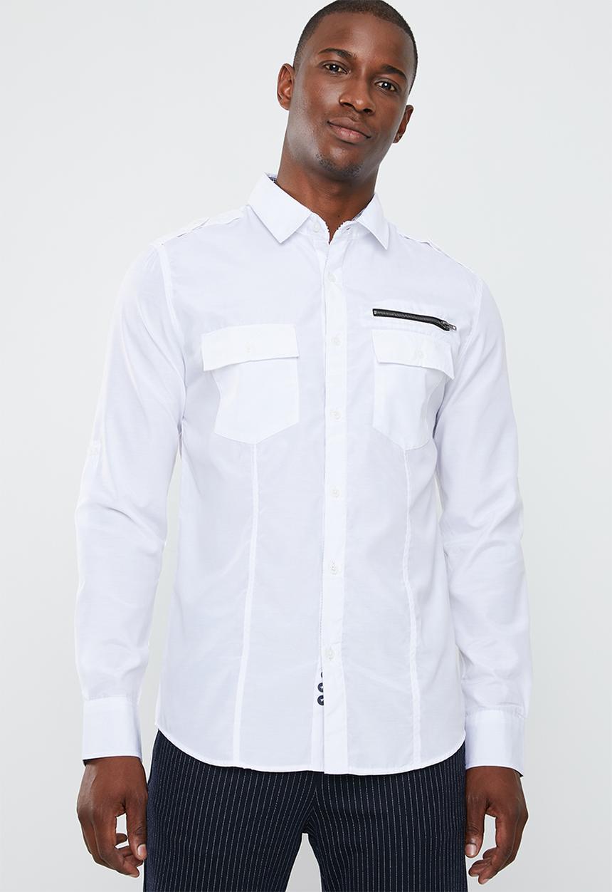 STYLE REPUBLIC - Frantz zip detail long sleeve shirt - white