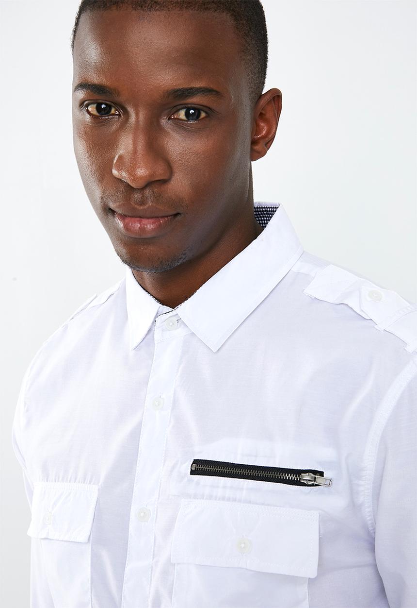 STYLE REPUBLIC - Frantz zip detail long sleeve shirt - white