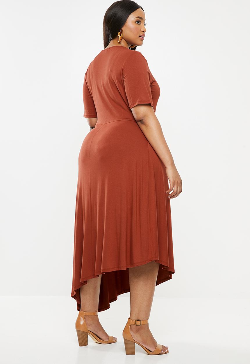 edit Plus - Asymmetrical hem dress - rust