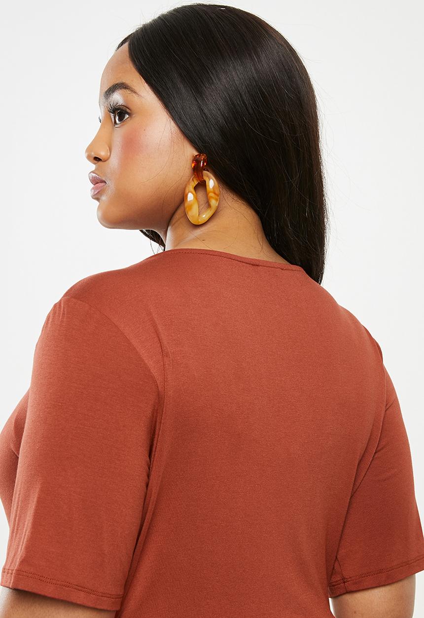 edit Plus - Asymmetrical hem dress - rust