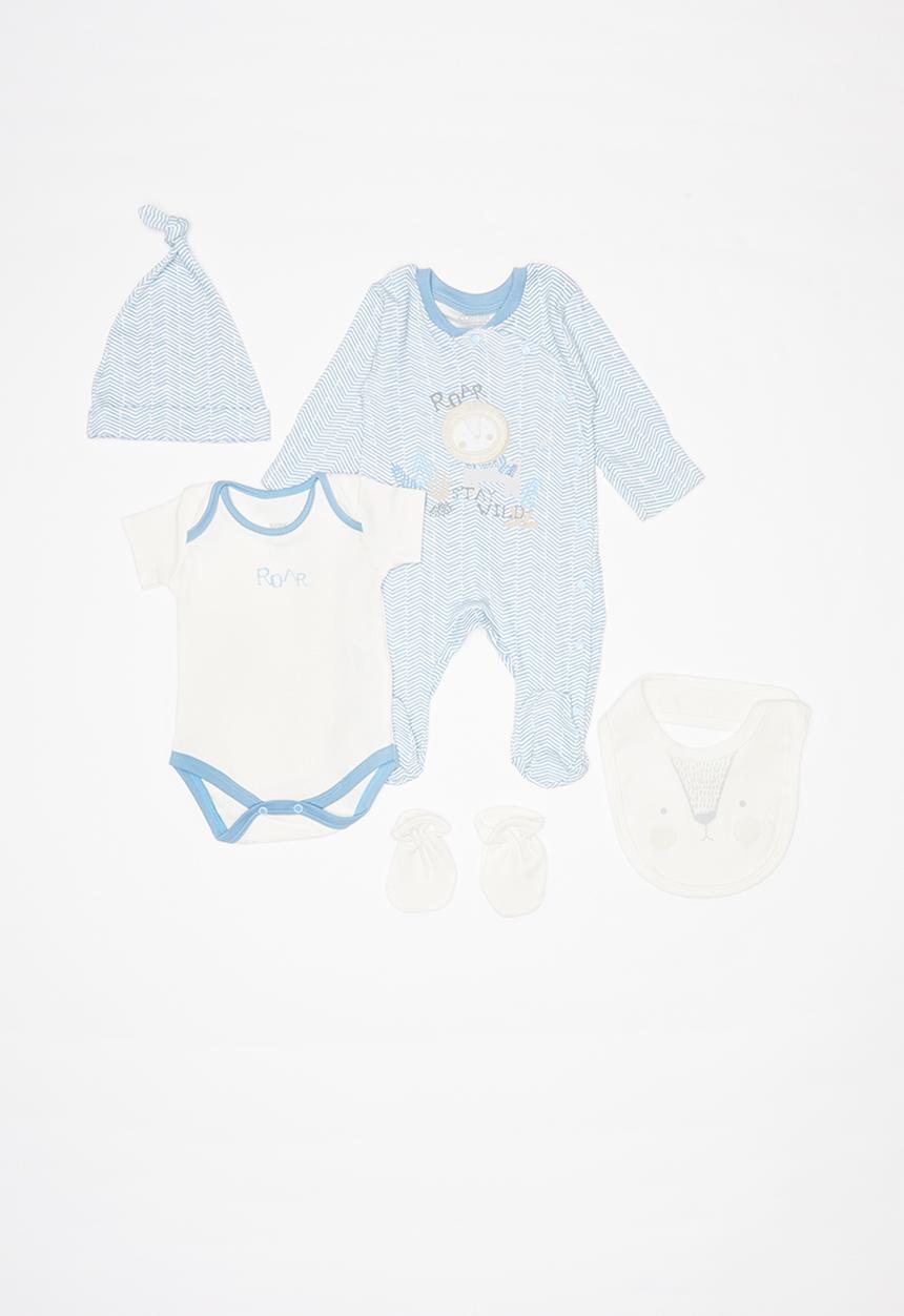 Baby Corner - 5 Piece baby essentials gift set - blue & white
