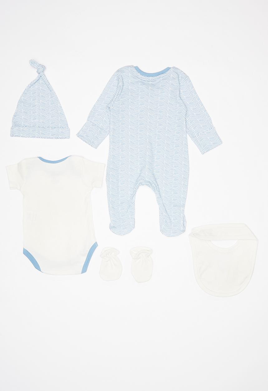 Baby Corner - 5 Piece baby essentials gift set - blue & white