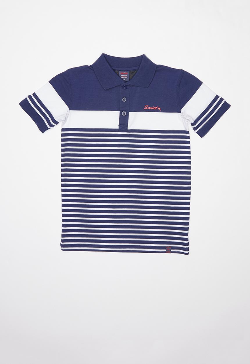 SOVIET - Boys y/dye golfer - navy & white