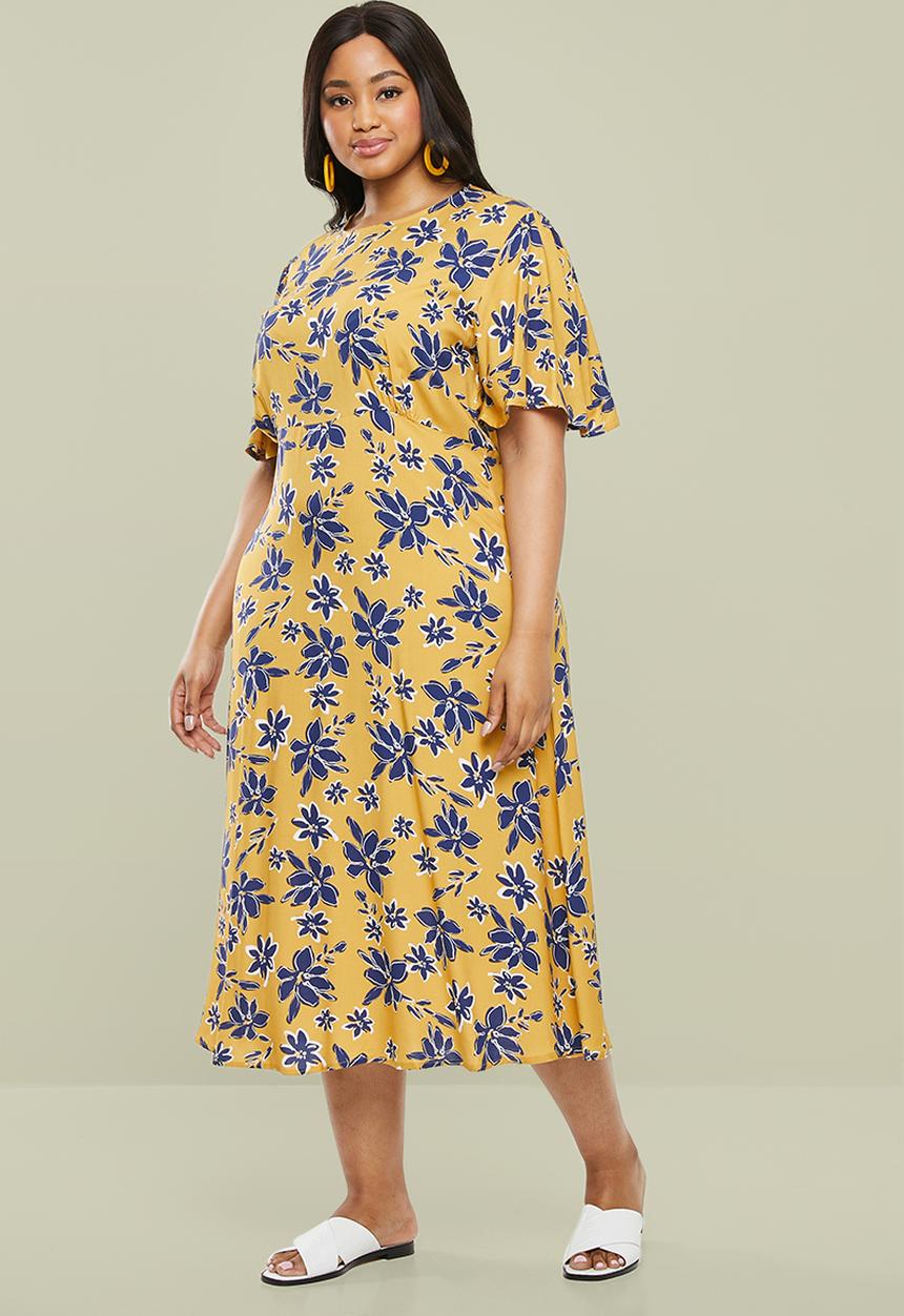 Superbalist - Midi tea dress (plus) - yellow & blue 