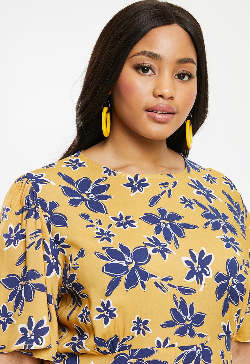 Superbalist - Midi tea dress (plus) - yellow & blue 