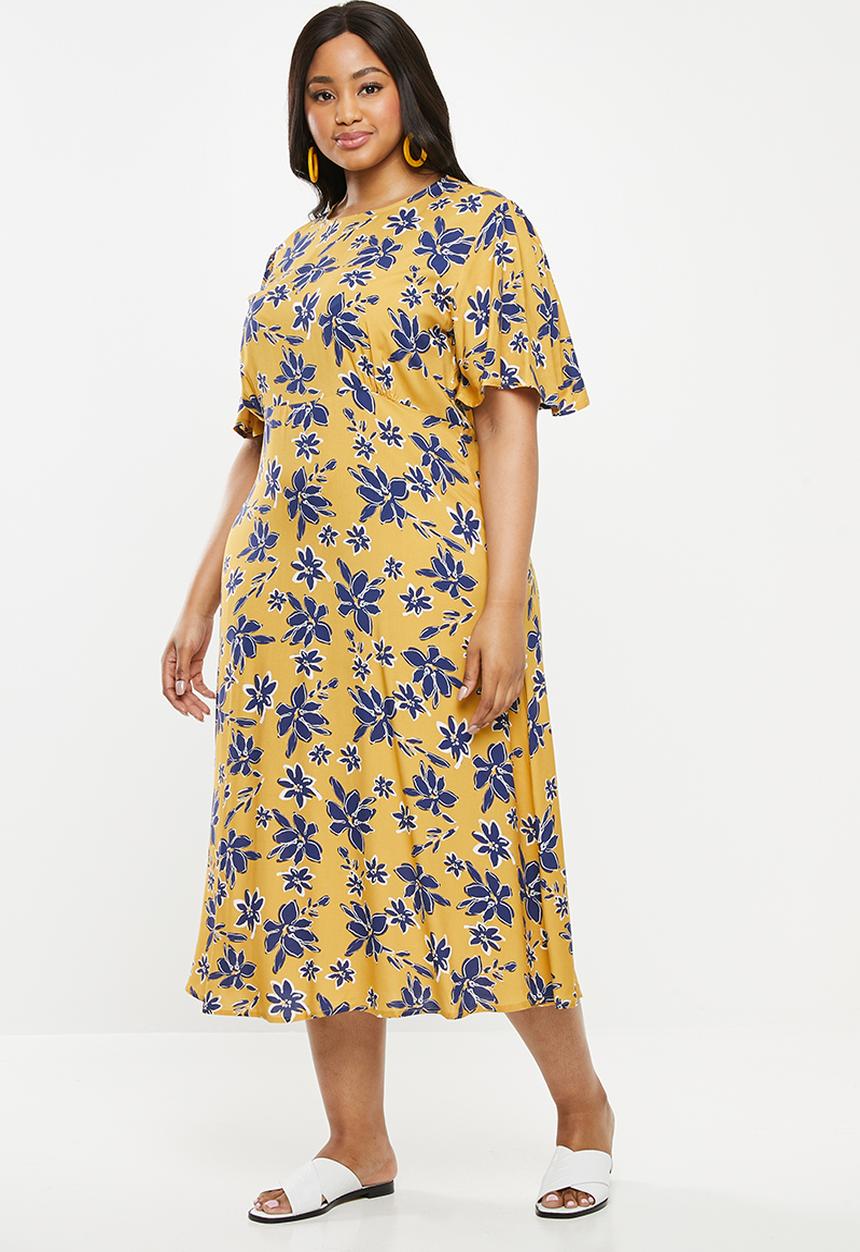 Superbalist - Midi tea dress (plus) - yellow & blue 